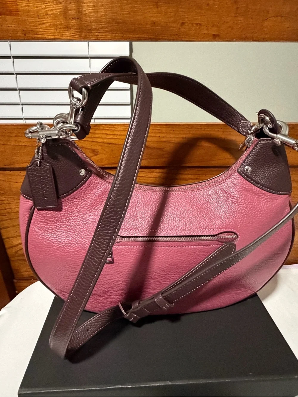 Coach Pebble Leather Mara Hobo Shoulder Bag Crossbody Style CJ864 Raspberry/Wine